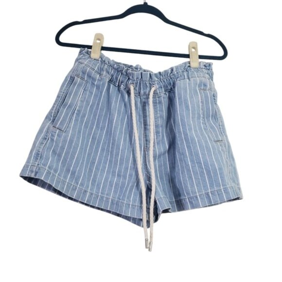 Loft Womens Denim Blue Striped Shorts Size M Nautical Beach Summer Vacation - Picture 1 of 7